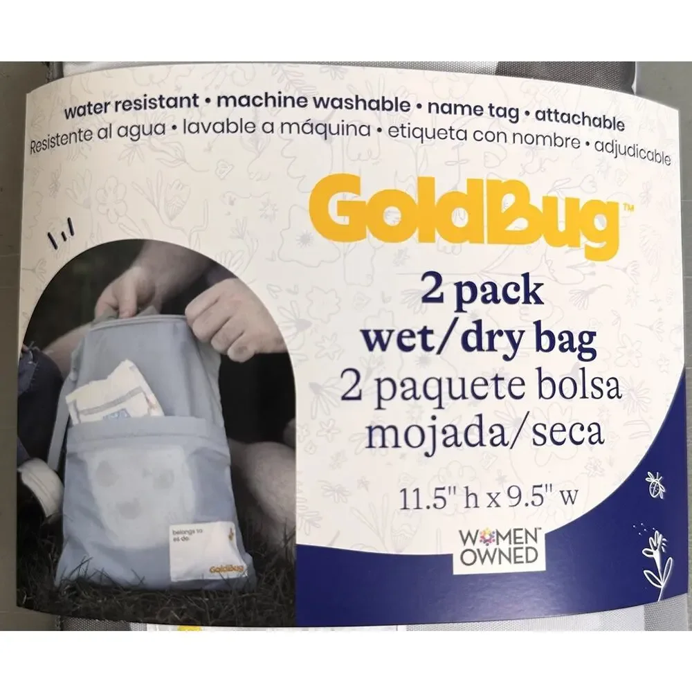 Goldbug 2 Pack Wet Dry Bag Daycare Essentials Water Resistant Bags For Baby Use